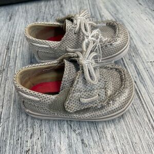 Baby girl size one silver Sperrys